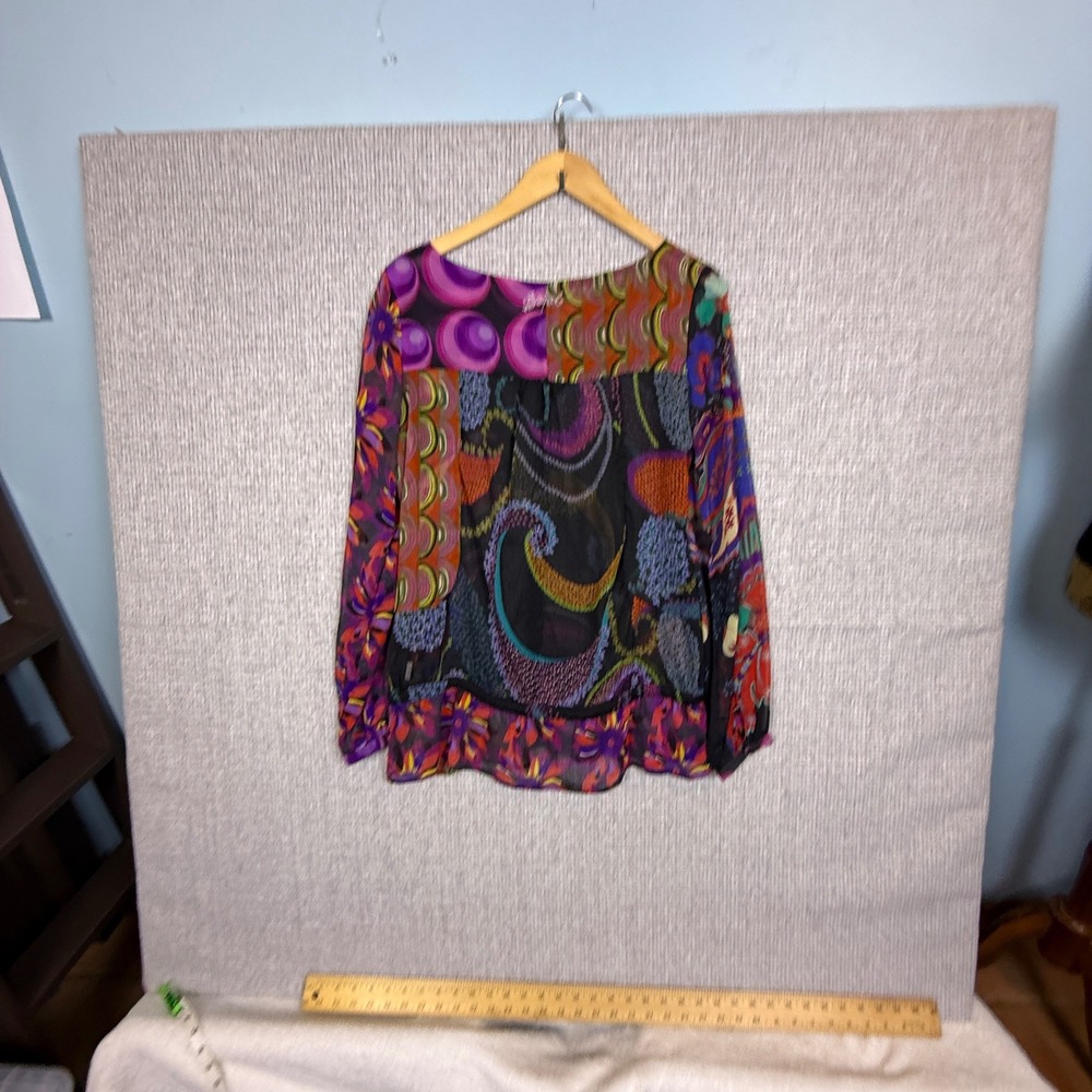 Desigual Sz M Floral Print Blouse Button Down LS Multicolor Sheer Statement - Picture 16 of 16